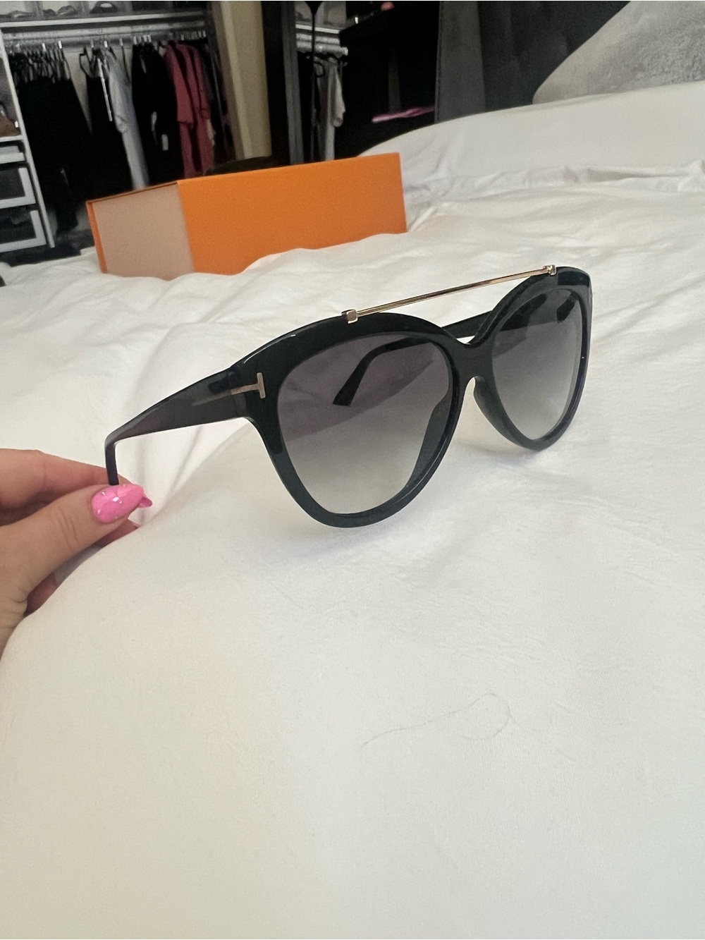 Tom Ford Black Cat-Eye Sunglasses with Gold Top Bar